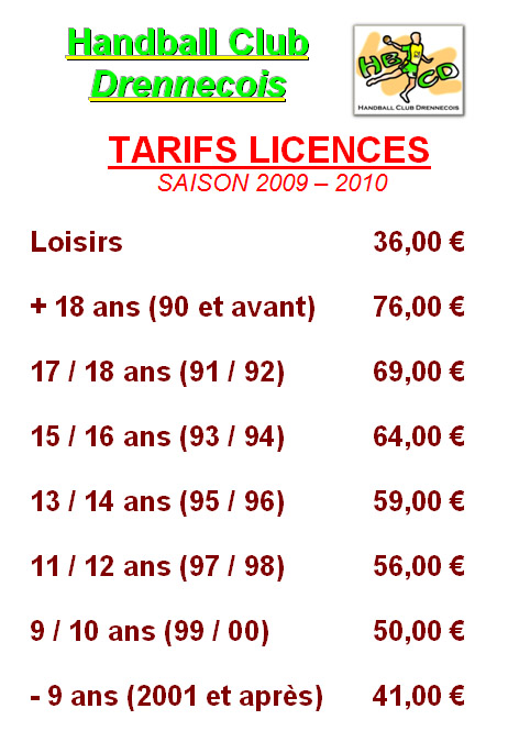 Tarifs Licences 2009