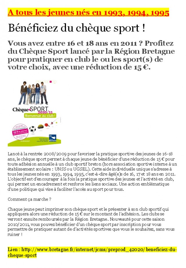 Chèque Sport 2010